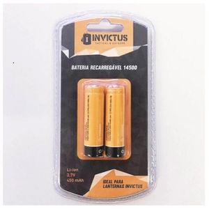 Bateria Recarregável 14500 Kit com 2 Unidades Invictus
