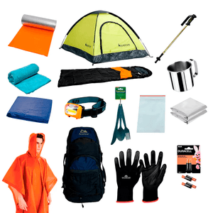 KIT LEGENDÁRIOS MOCHILA AZUL BARRACA SACO DE DORMIR